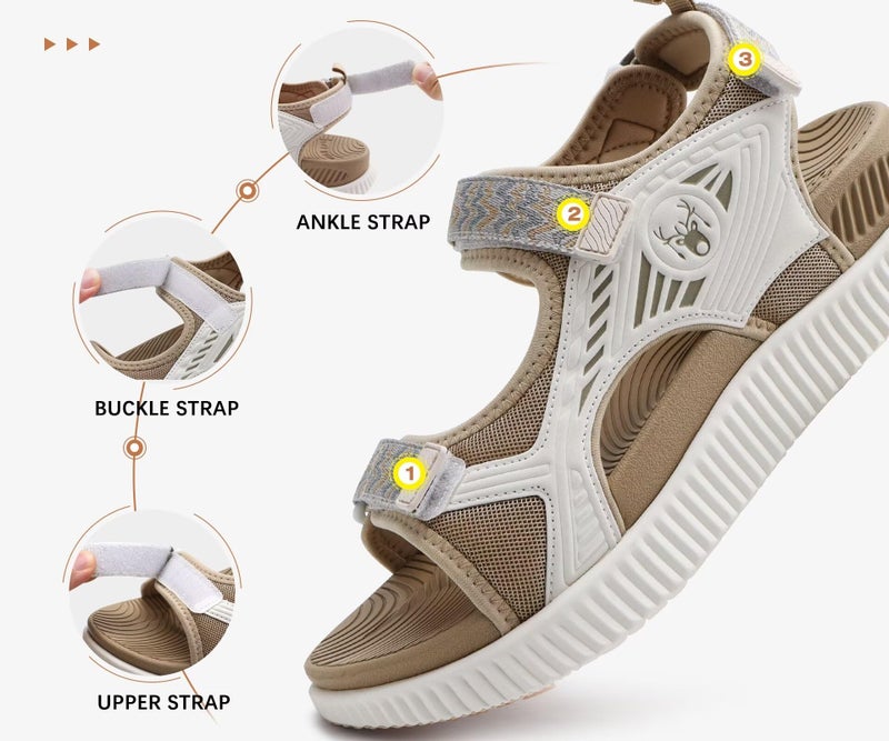 KuaiLu Womens Orthopedic Walking Sandals Comfortable Arch Support Plantar Fasciitis Relief Sport Recovery Chunky Cushion Adjustable Summer Outdoor Beach Vacation Athletic Water Shoes Beige Size 8.5 - Image 5