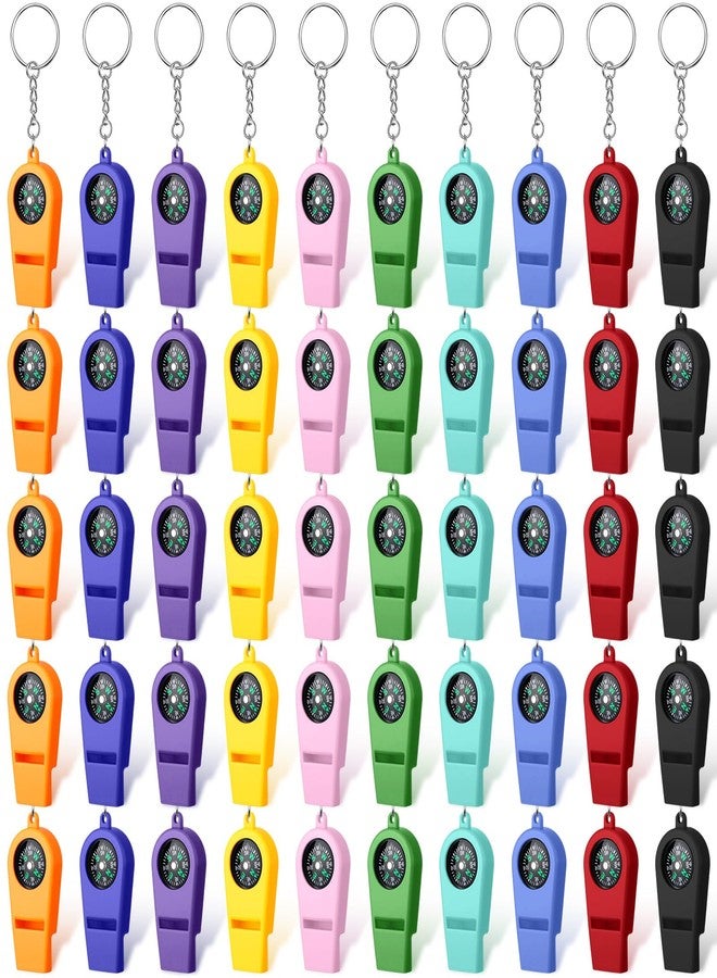 Tellegloww 50 Pcs 2 in 1 Emergency Whistles with Compass, Emergency Survival Whistle Bulk, and Ring Easy to Carry Loud Safety for Outdoor Hiking Hunting Camping Boating Fishing(10 Colors) - Image 1