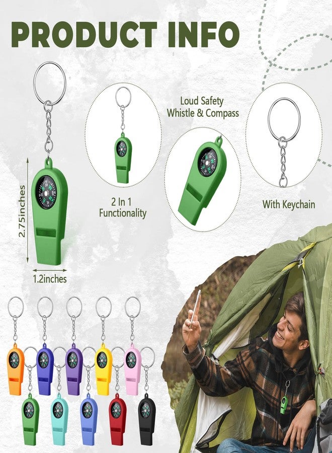 Tellegloww 50 Pcs 2 in 1 Emergency Whistles with Compass, Emergency Survival Whistle Bulk, and Ring Easy to Carry Loud Safety for Outdoor Hiking Hunting Camping Boating Fishing(10 Colors) - Image 2