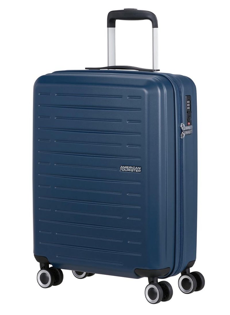AMERICAN TOURISTER aerojoy suitcase, 3pc set (55 + 66 + 80 cm), 4 spinner wheels, hard top, abs, dark blue|tsa lock|inner mesh zippered divider|cross ribbons|lightweight|expandable - 3 years international warranty - Image 2