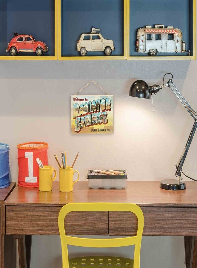 أوبن رود براندز ديكور حائط خشبي معلق بشعار "سيارات ديزني بيكسار" - مرحبًا بكم في رادياتور سبرينغز - لافتة سيارات مرحة لغرفة نوم الأطفال أو غرفة اللعب - Image 5