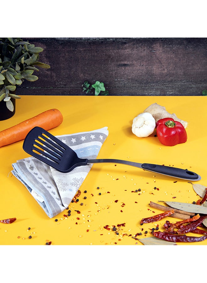 Royalford Nylon Slotted Spatula Ss + Tpr Handle Dishwasher Safe Multicolor Black/White/Grey - Image 3