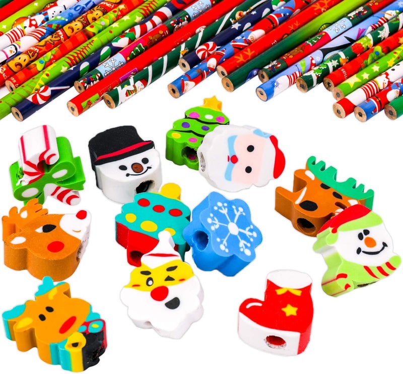 Konsait 2 Dozen 24 Christmas Pencils Assortment With Giant Eraser Topper Decorated With Santa Christmas Tree For Christmas School Party Favor Supplies Accessories Goodie Bag Stocking Filler - Image 4