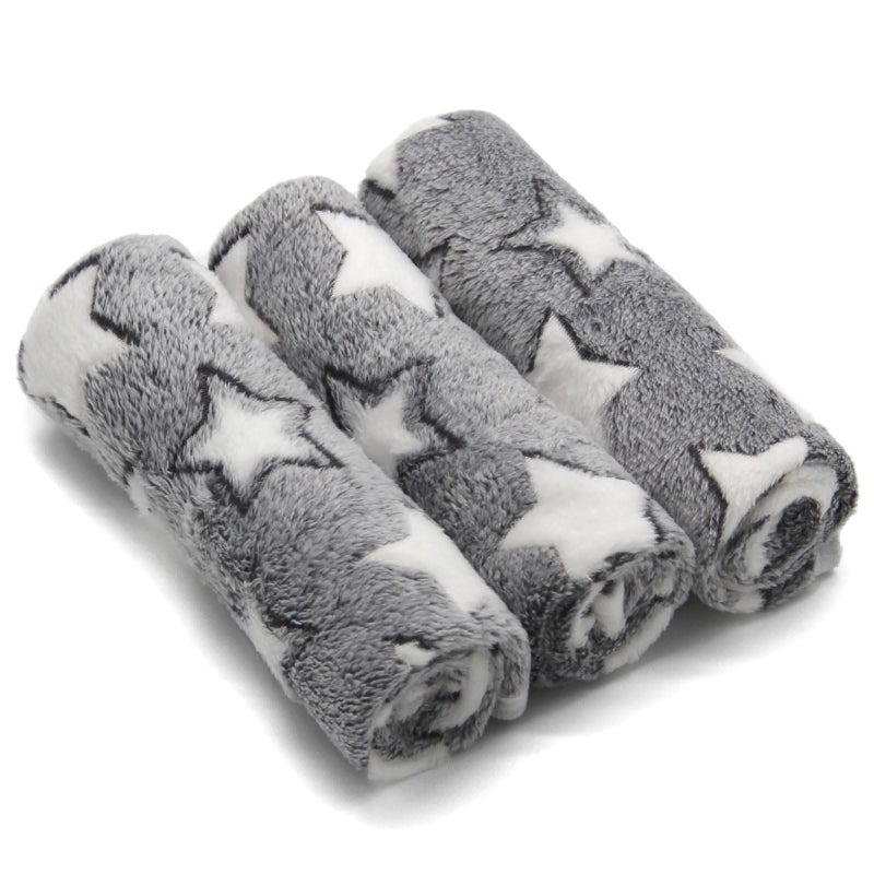 1 Pack 3 Puppy Blankets Cat Dog Blankets Super Soft Warm Sleep Mat Grey Star Cute Print Blanket Fluffy Fleece Pet Blanket Flannel Throw for Small Dogs Puppy Dogs Cats Medium29x20