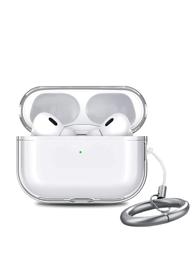 بشكل مختصر حافظة شفافة متوافقة مع AirPods Pro 2 (2022) - حافظة سيليكون ناعمة عالية الجودة من مادة TPU مع خطاف لميدالية المفاتيح، تدعم الشحن اللاسلكي، حماية ضد الصدمات - Image 1