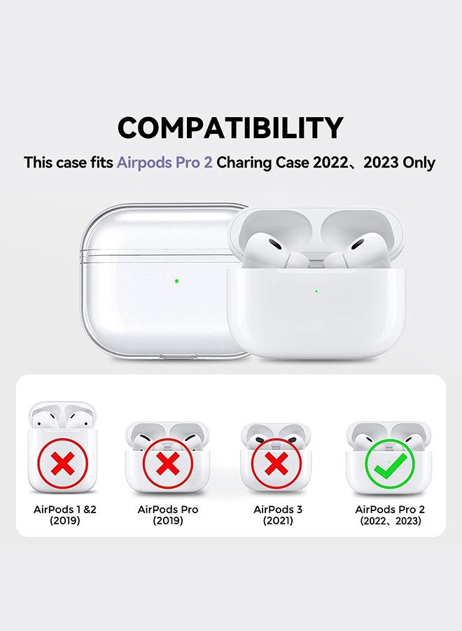 بشكل مختصر حافظة شفافة متوافقة مع AirPods Pro 2 (2022) - حافظة سيليكون ناعمة عالية الجودة من مادة TPU مع خطاف لميدالية المفاتيح، تدعم الشحن اللاسلكي، حماية ضد الصدمات - Image 2