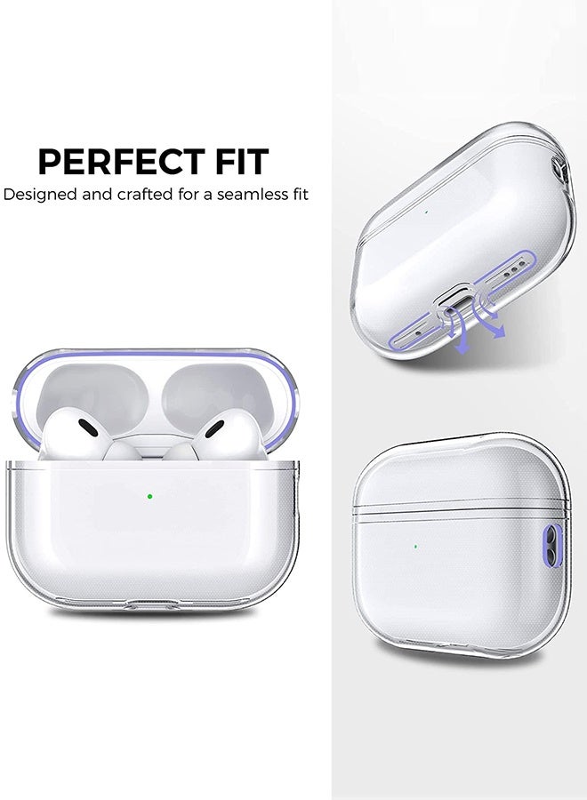 بشكل مختصر حافظة شفافة متوافقة مع AirPods Pro 2 (2022) - حافظة سيليكون ناعمة عالية الجودة من مادة TPU مع خطاف لميدالية المفاتيح، تدعم الشحن اللاسلكي، حماية ضد الصدمات - Image 3