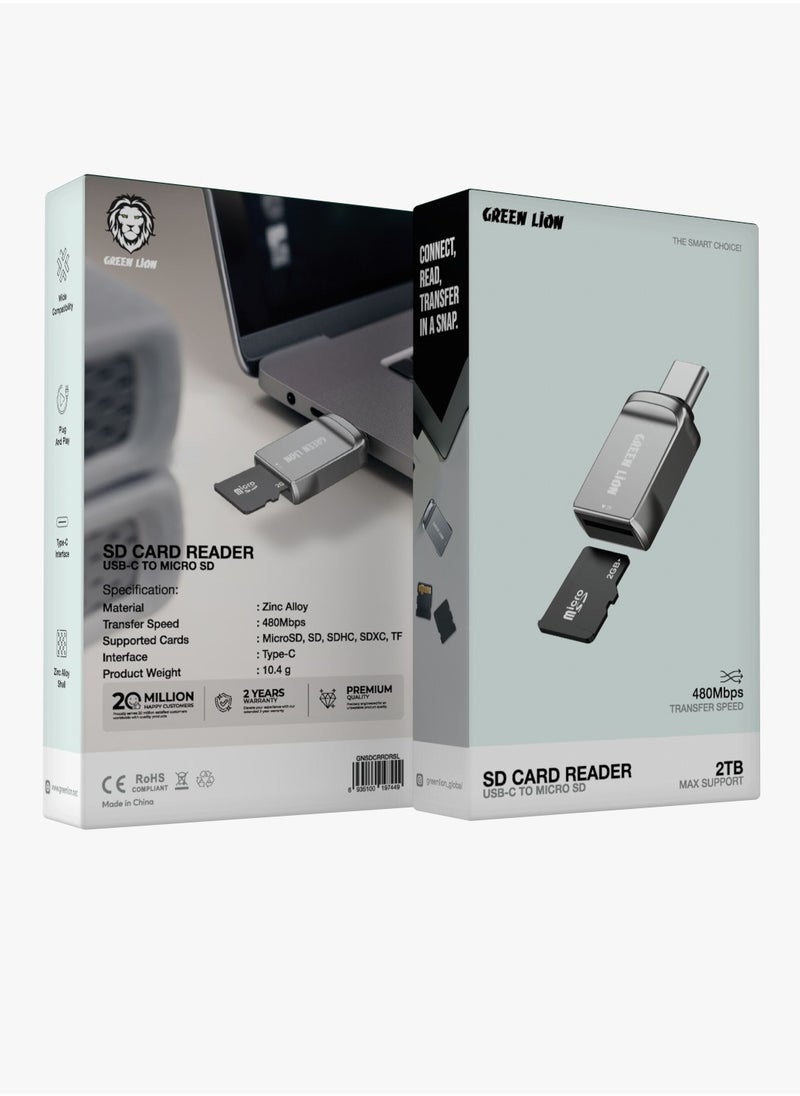 SD Card Reader USB C to Micro SD / Plug and Play/ MicroSD/SD/SDHC/SDXC/TF / Wide Compatibility / Compact and Sleek Design / High-Speed Memory Card Reader - Silver