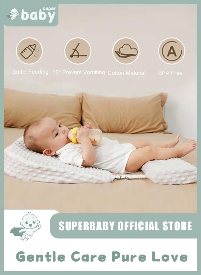 SuperBaby Infant Nursing Pillows, Baby Crib Wedge Pillow, Infant Sleeping Wedge Pillow Anti Vomit Milk Pillows 15-Degree Incline for Better Night's Sleep, Prevent Sliding  - Image 1