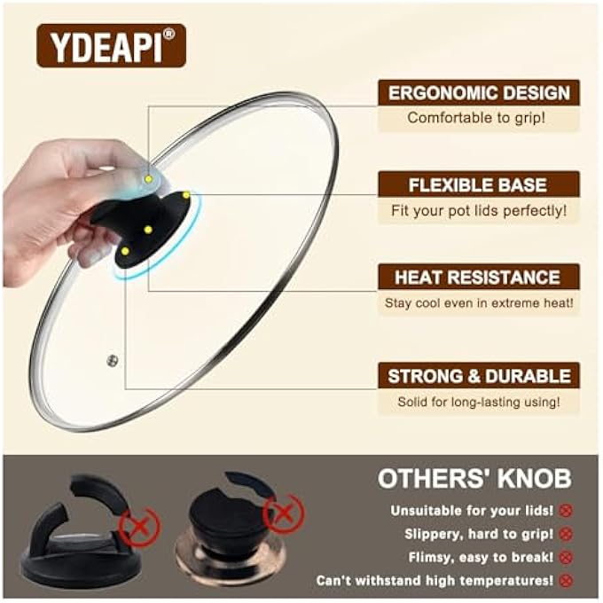 Ydeapi Universal Pot Lid Replacement Knobs  Heat Resistant Silicone Pan Lid Holding Handles Soft NonSlip Knob For Kitchen Cookware Lid  Cover 2 Pack Black - Image 4