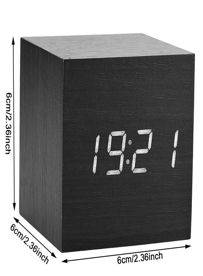 Walfront Digital Alarm Clock Wooden Alarm Clock LED Clock Light Multifunctional Modern Cube Displays Time Temperature for Home Office Travel(Black) - Image 4