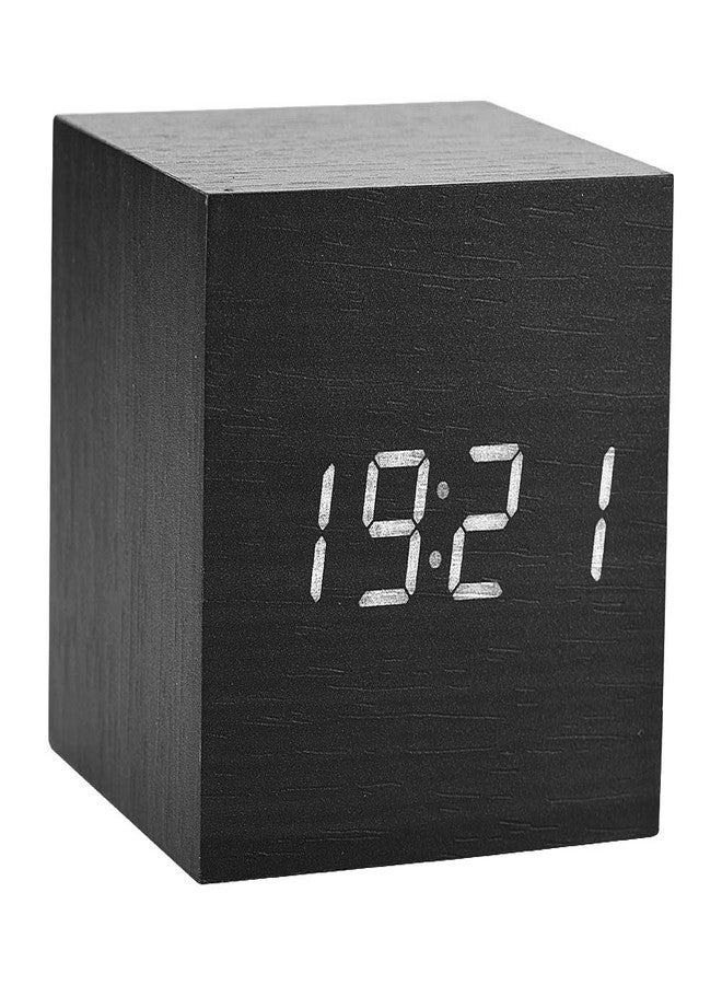 Walfront Digital Alarm Clock Wooden Alarm Clock LED Clock Light Multifunctional Modern Cube Displays Time Temperature for Home Office Travel(Black) - Image 1