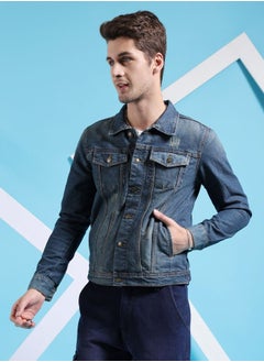 The Indian Garage Co Men Slim Fit Solid Denim Trucker Jackets  - Image 3