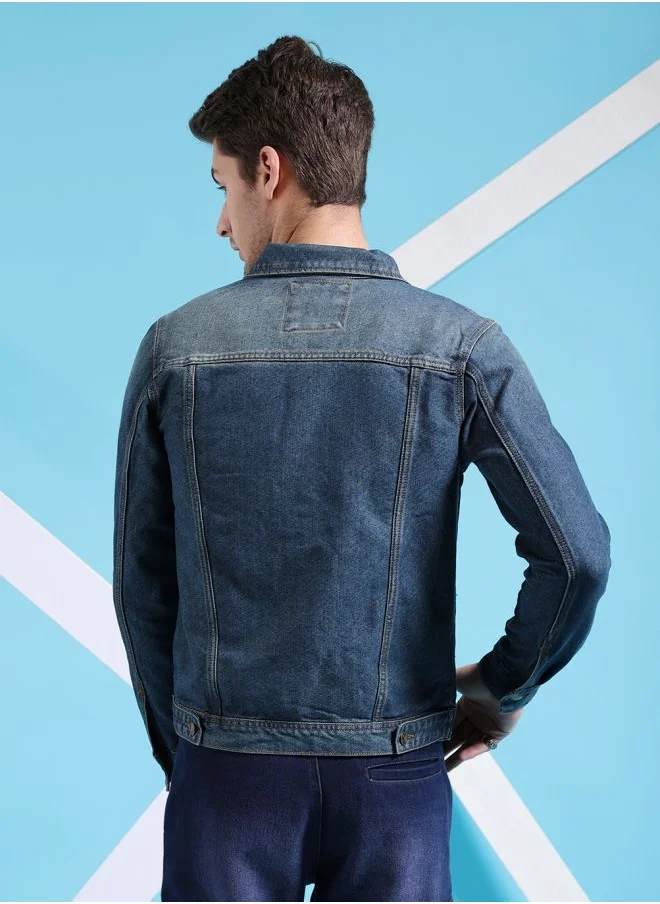 شركة المرآب الهندية Men Slim Fit Solid Denim Trucker Jackets