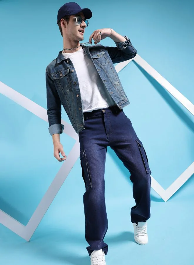 The Indian Garage Co Men Slim Fit Solid Denim Trucker Jackets