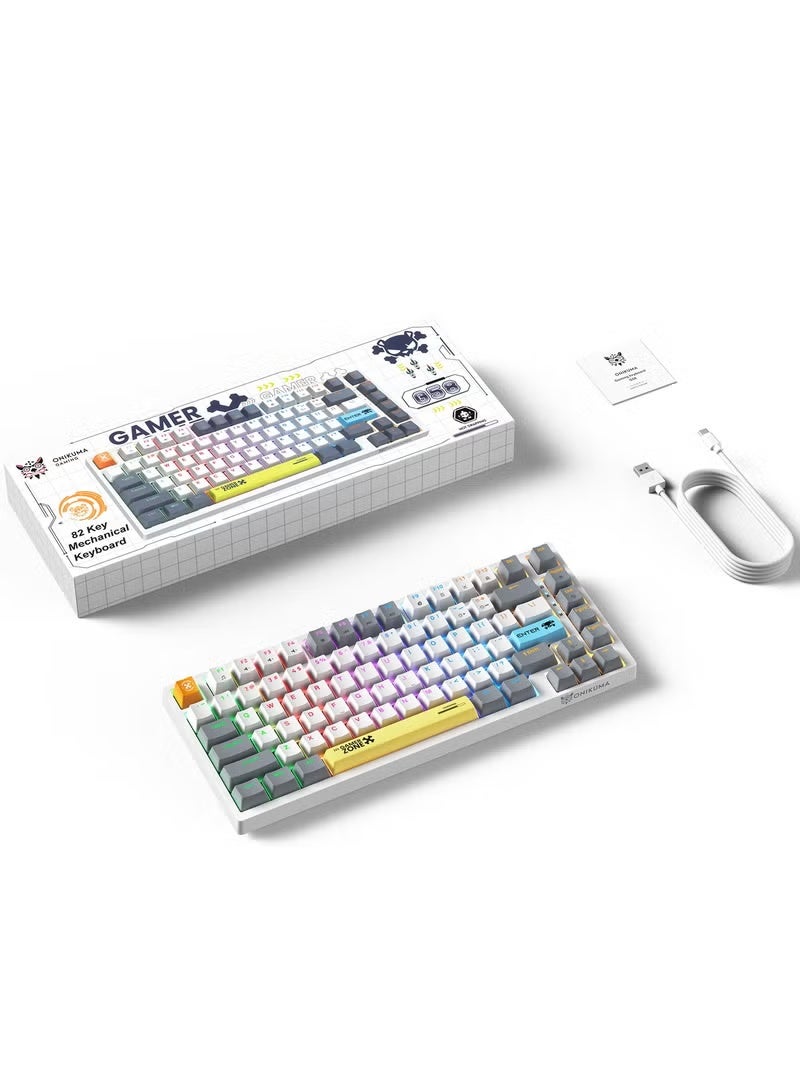 أونيكوما لوحة مفاتيح الألعاب الميكانيكية G58 ذات 82 مفتاحًا باللون البني 75% سلكية صغيرة مقاومة للماء بإضاءة خلفية بيضاء صامتة RGB مناسبة للاعبي الكمبيوتر الشخصي/Ps4/Xbox - Image 3