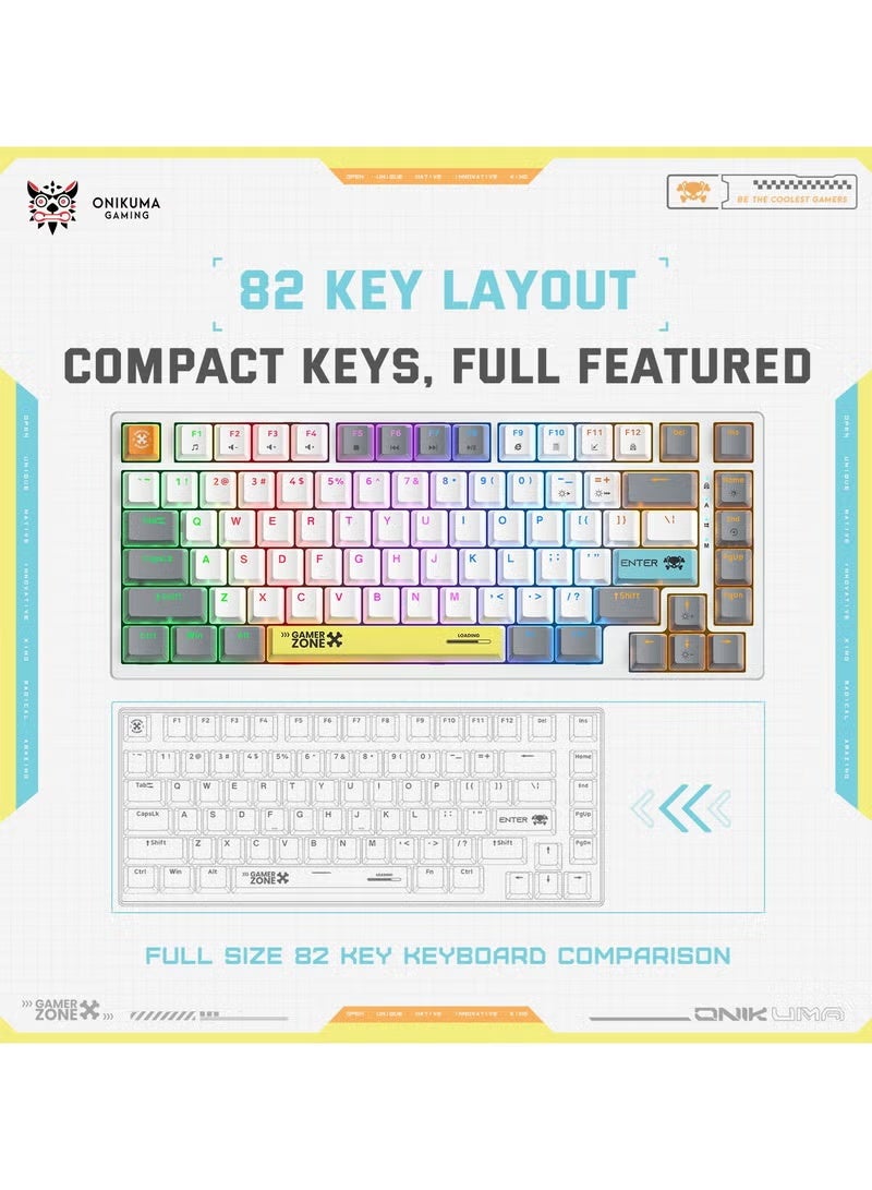 أونيكوما لوحة مفاتيح الألعاب الميكانيكية G58 ذات 82 مفتاحًا باللون البني 75% سلكية صغيرة مقاومة للماء بإضاءة خلفية بيضاء صامتة RGB مناسبة للاعبي الكمبيوتر الشخصي/Ps4/Xbox - Image 5