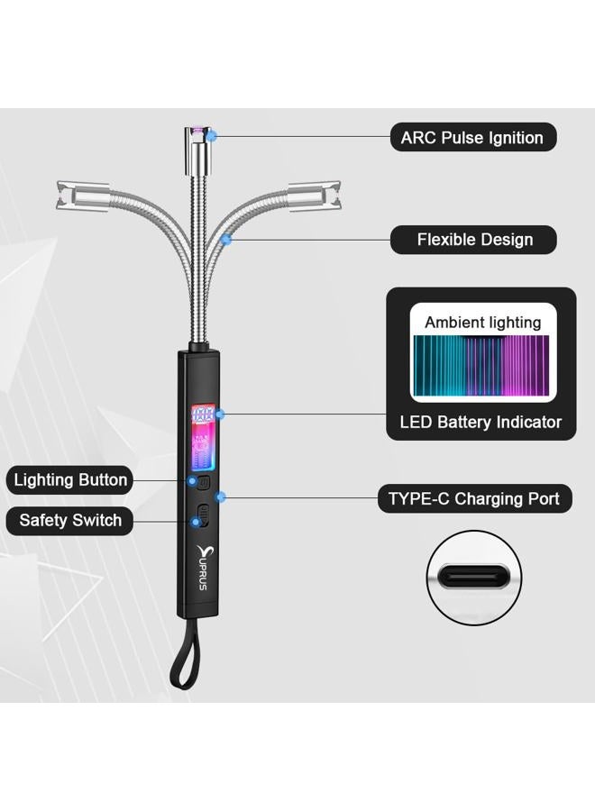 SUPRUS Electric Candle USB Type C Rechargeable Lighter with Upgraded LED Battery Display Safety Switch Flameless Plasma Windproof - Image 3