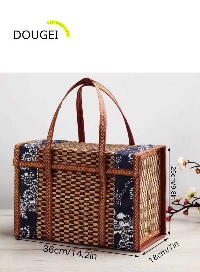 DOUGEI Folding Handheld Woven Fruit Basket Collapsible Outdoor Picnic Storage Basket Elegant and Chic Design for Fruit Snacks and Decorative Use - Image 2