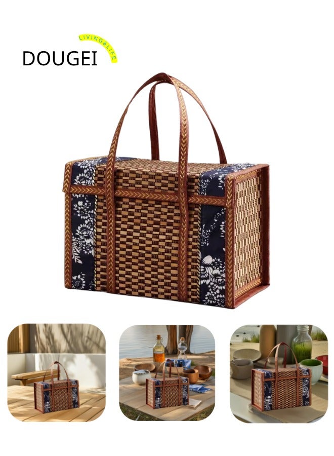 DOUGEI Folding Handheld Woven Fruit Basket Collapsible Outdoor Picnic Storage Basket Elegant and Chic Design for Fruit Snacks and Decorative Use - Image 1