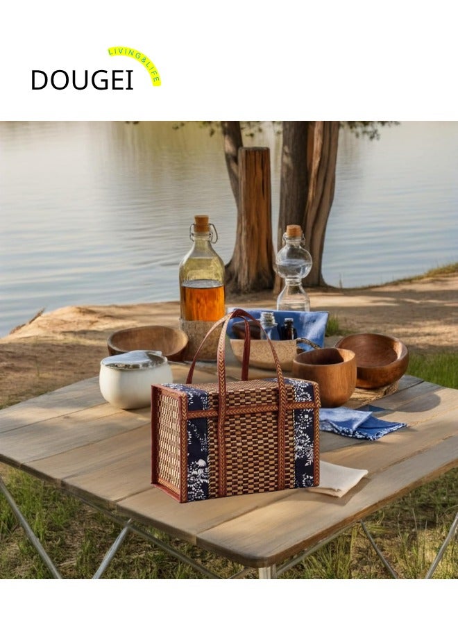 DOUGEI Folding Handheld Woven Fruit Basket Collapsible Outdoor Picnic Storage Basket Elegant and Chic Design for Fruit Snacks and Decorative Use - Image 5