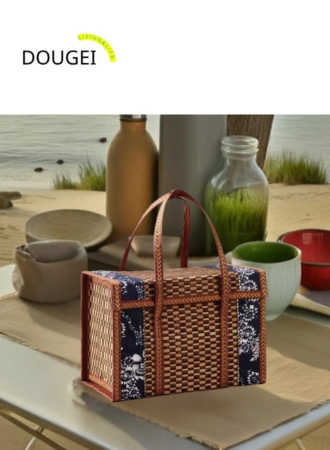 DOUGEI Folding Handheld Woven Fruit Basket Collapsible Outdoor Picnic Storage Basket Elegant and Chic Design for Fruit Snacks and Decorative Use - Image 3