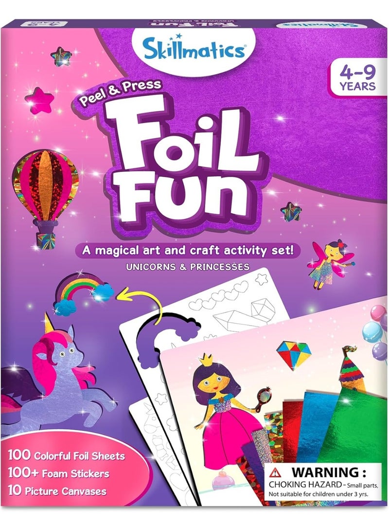 Skillmatics Foil Fun - Unicorns  Princesses, No Mess Art for Kids, Craft Kits  Supplies, DIY Creative Activity, Travel Toys, Gifts for Ages 4, 5, 6, 7, 8, 9铝箔乐趣-独角兽和公主，孩子们没有混乱的艺术，工艺套件和用品，DIY创意活动，旅行玩具，4岁，5岁，6岁，7岁，8岁，9岁的礼物 - Image 1