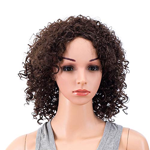 SWACC 12-Inch Short Big Bouffant Curly Wigs for Women Synthetic Heat Resistant Fiber Hair Pieces with Wig Cap (Dark Brown-4#) - Image 1