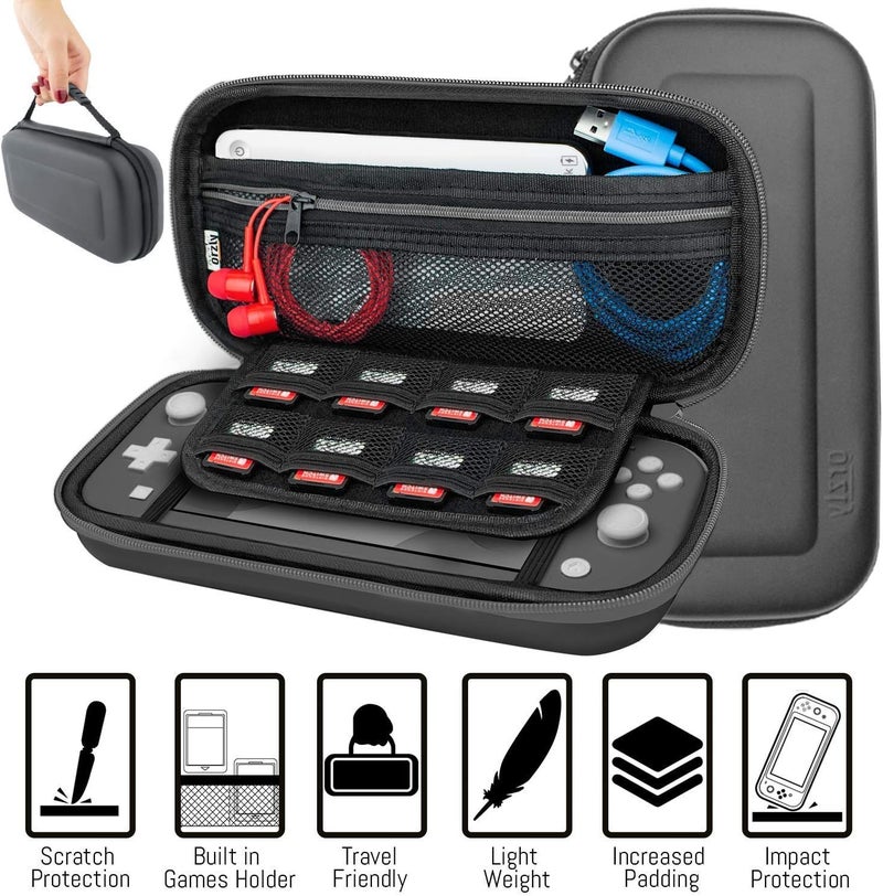 Orzly Switch Lite Accessories Bundle - Case & Screen Protector for Nintendo Switch Lite Console, USB Cable, Games Holder, Comfort Grip Case, Headphones, Thumb-Grip Pack & more ( Gift Pack - Grey) - Image 4