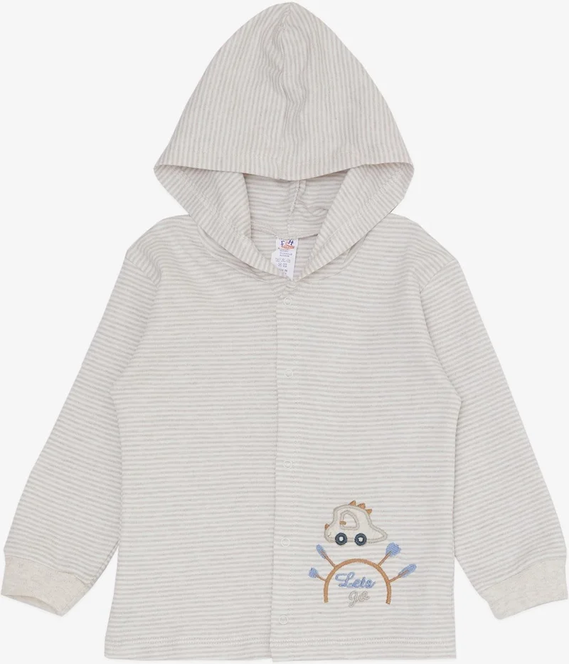 Breeze Baby Boy Bodysuit 3 Piece Set Travel Themed Car Embroidered 4 Months - 1 Year Old, Beige Melange