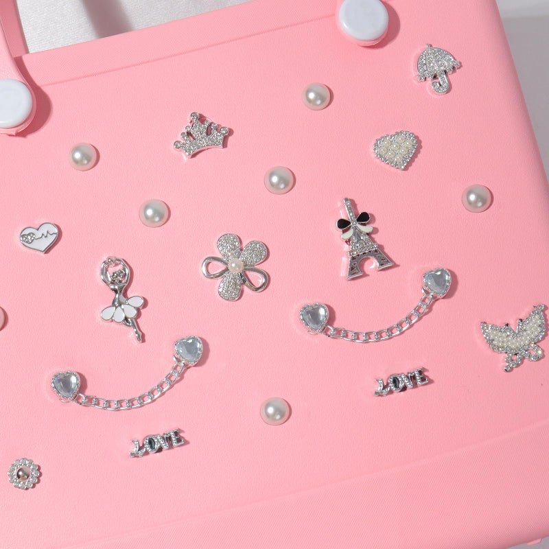 WYVAS Charms for Bogg Bag, Flower Pearls & Butterfly Charms for Bogg Bag Accessories Charm Compatible with Simply Southern Rubber Beach Bag Tote, Lovely Silver Charm Insert for Beach Tote Bag Birthday (20 Pcs) - Image 3