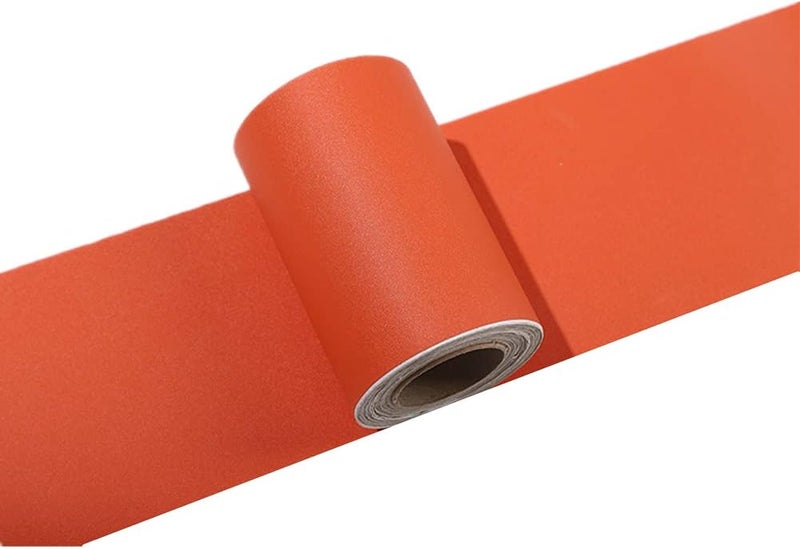 N/B Self Adhesive Solid Color Frosted Wallpaper Border Stick Waterproof Wall Border Easy to Apply Kitchen Bathroom Tiles Sticker 4 x 196inch (Orange) - Image 2