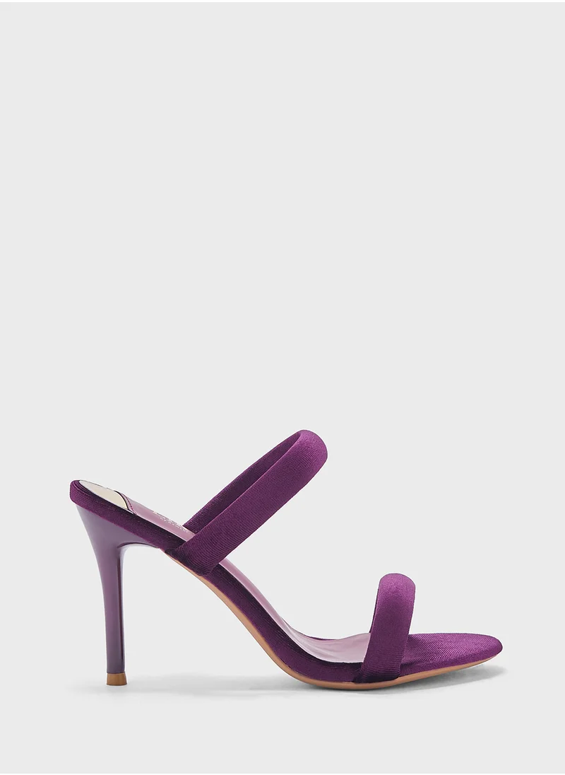 ايلا Double Strap Velvet Round Toe Heel   Sandal