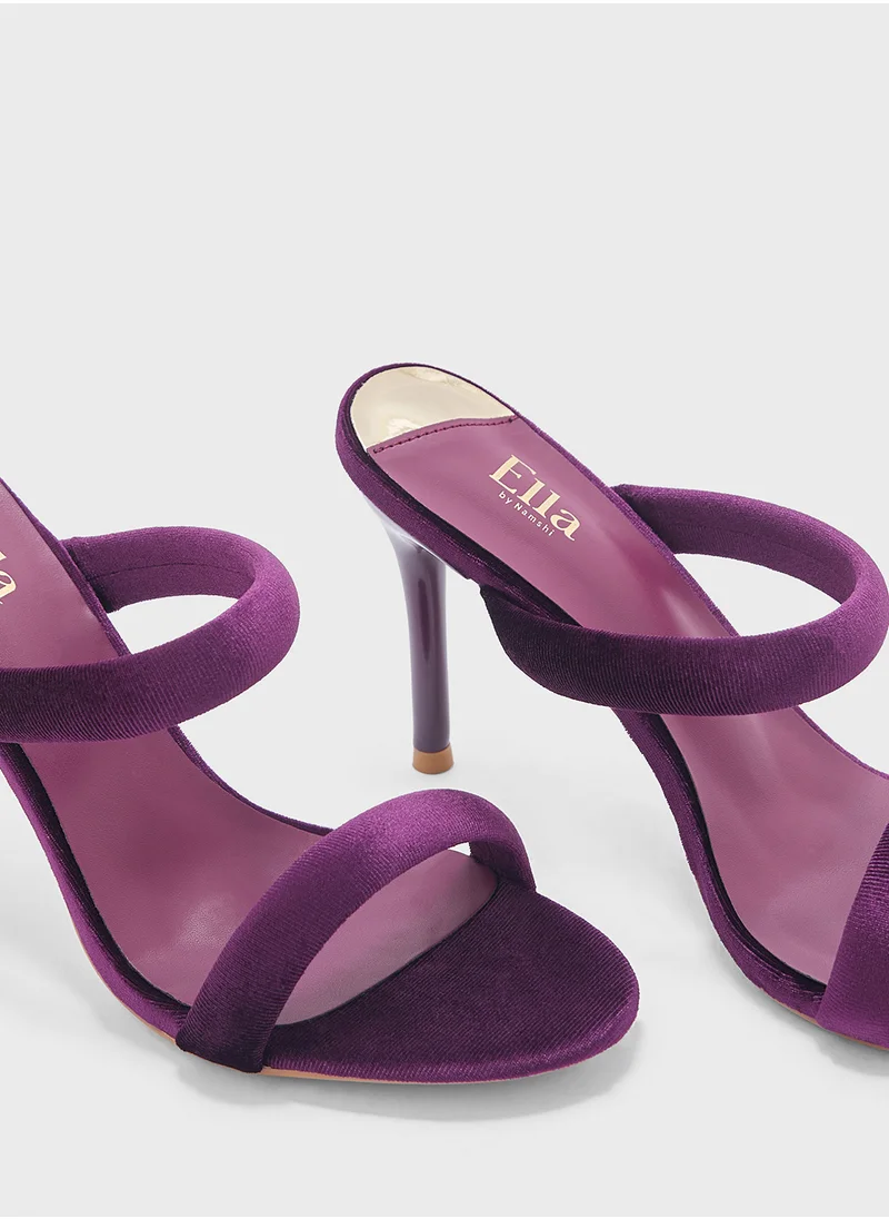 ايلا Double Strap Velvet Round Toe Heel   Sandal