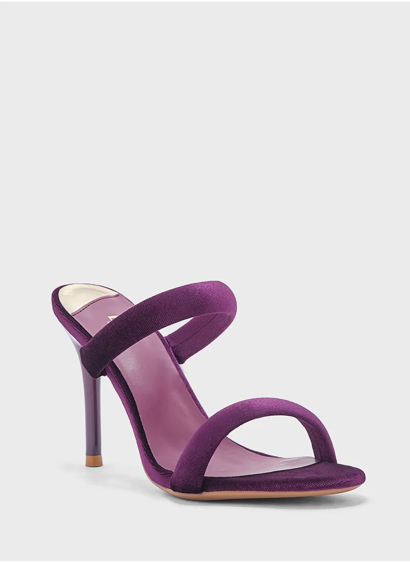 ايلا Double Strap Velvet Round Toe Heel   Sandal