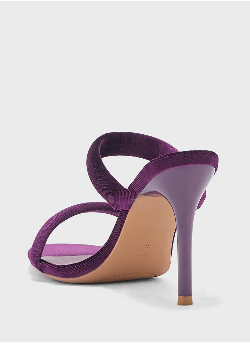 ايلا Double Strap Velvet Round Toe Heel   Sandal