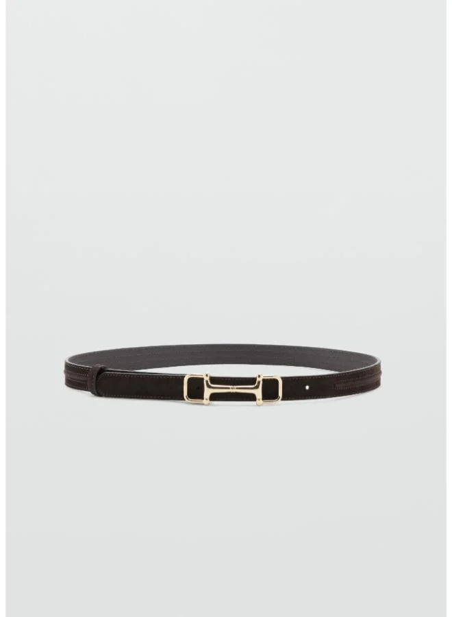 Leather belt with equestrian metal detail