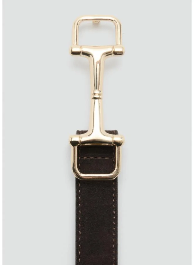 Mango 32-CHOCOLATE Leather belt with equestrian metal detail for Women | Best Price UAE