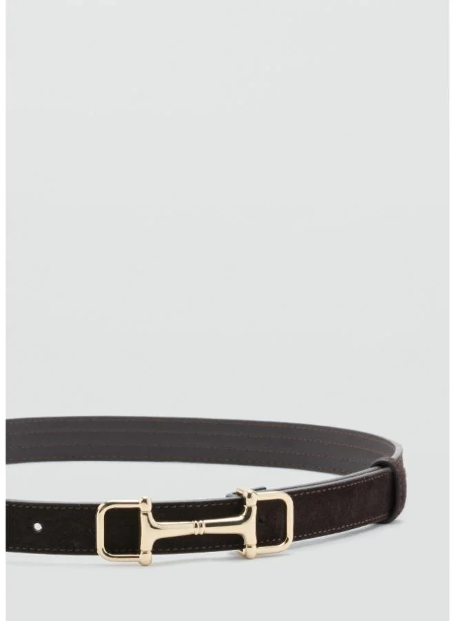 Mango 32-CHOCOLATE Leather belt with equestrian metal detail for Women | Best Price UAE