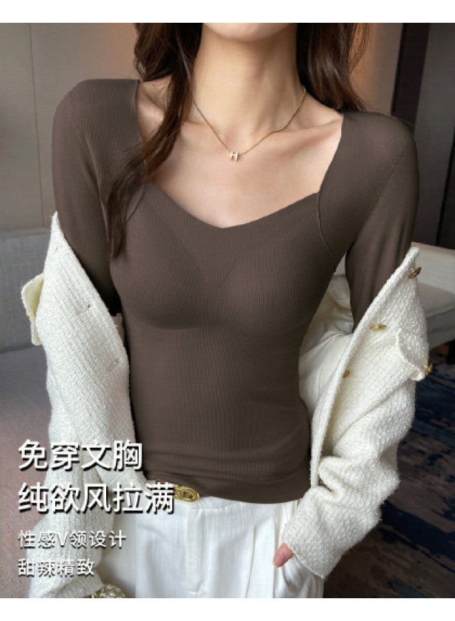 Your Sun Built-In Bra Camisole With Mulberry Silk, Women'S Layering Top, High-End Feel, Can Be Worn Out, Stylish Blouse, Long Sleeve T-Shirt For Autumn And Winter - Image 1