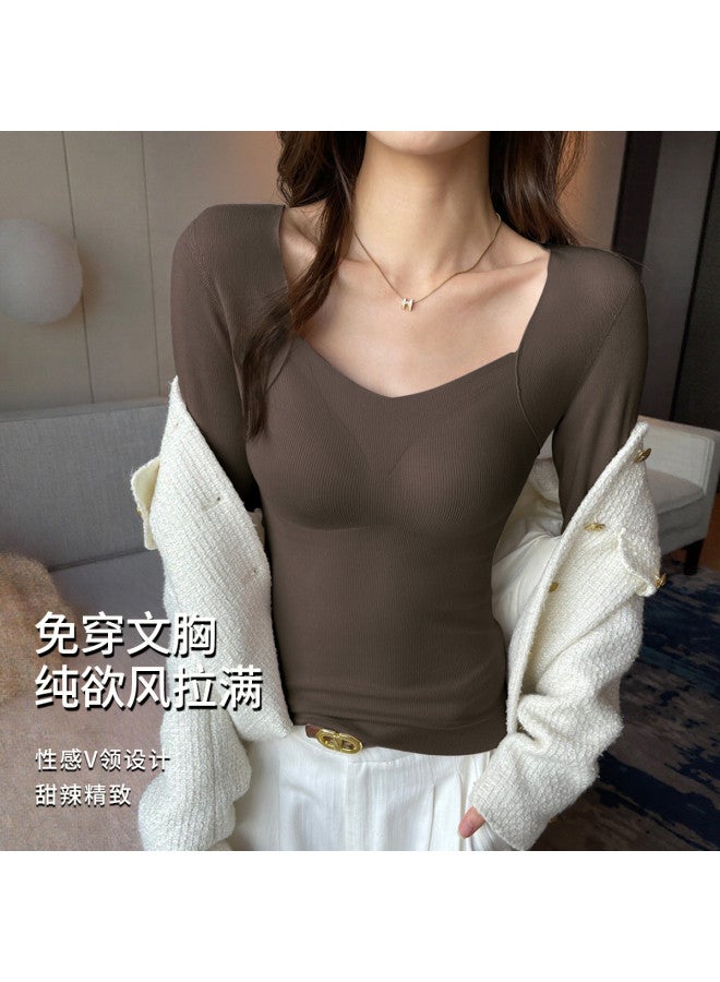 Your Sun Built-In Bra Camisole With Mulberry Silk, Women'S Layering Top, High-End Feel, Can Be Worn Out, Stylish Blouse, Long Sleeve T-Shirt For Autumn And Winter - Image 2
