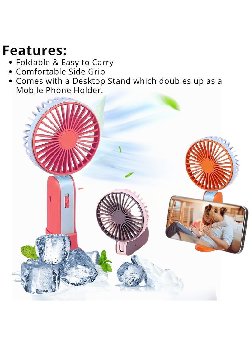 VIO Mini Handheld Foldable Desktop USB Rechargeable Cooling Fan 2 in 1 Portable Handheld Fan with 2 Modes Strong Wind and Cool Breeze Gear Light Function and Mobile Phone Holder Personal Fan Lightweight USB Charging Mini Fan Lightweight Pocket Fan  - Image 3