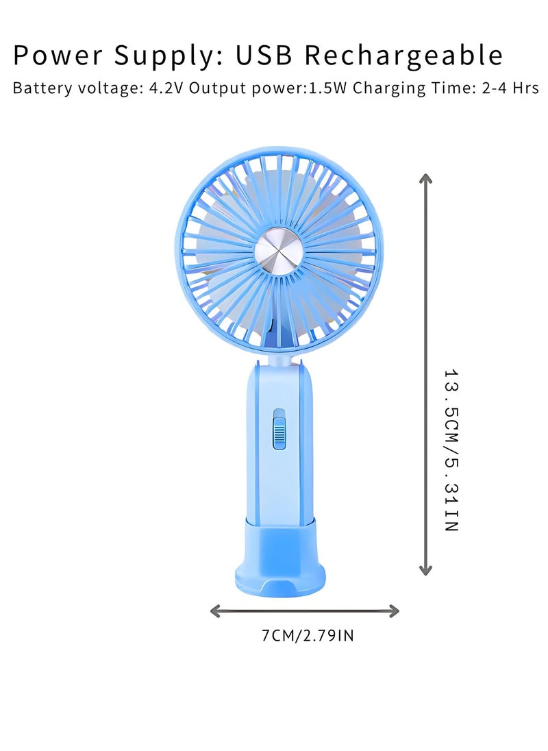 VIO - Mini Handheld Foldable Desktop USB Rechargeable Cooling Fan 2 in 1 Portable Handheld Fan with 2 Modes Strong Wind and Cool Breeze Gear Light Function and Mobile Phone Holder Personal Fan Lightweight USB Charging Mini Fan Lightweight Pocket Fan - Image 1