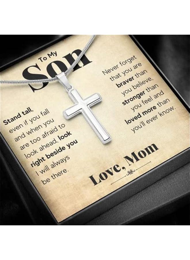 Arabest FG Mall To My Son From Mom and Dad, Mother and Son Necklace, Birthday Gift For Graduation,  Faith Cross Necklace Present - Image 2