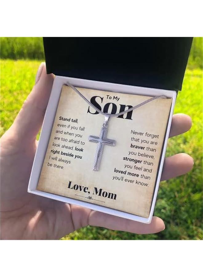 Arabest FG Mall To My Son From Mom and Dad, Mother and Son Necklace, Birthday Gift For Graduation,  Faith Cross Necklace Present - Image 4