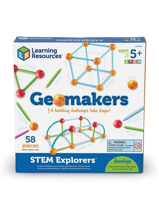 Learning Resources - مجموعة أدوات تعلم الأشكال للأطفال من ستيم إكسبلوررز جيوماكرز، 58 قطعة، مناسبة للأطفال من سن 5 سنوات فما فوق - Image 1