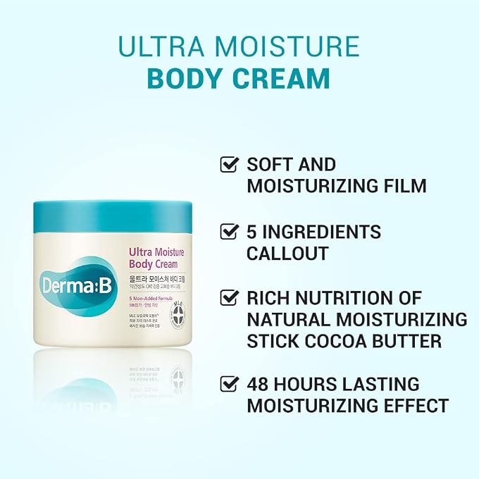 derma b Ultra Moisture Body Cream with Olive Oil and Allantoin, 48 Hour Lasting Skin Moisturization, 14.54 Fl Oz, 430ml - Image 2