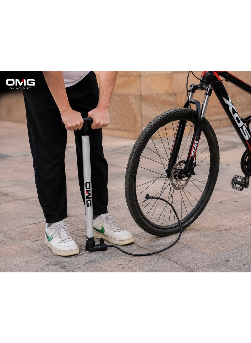 OMG Cycle Air Pump 55cm Dual Head High Pressure Floor Pump for Bicycle Tires & Sports Balls, Portable Metal Hand Pump, Assorted Color - Image 3