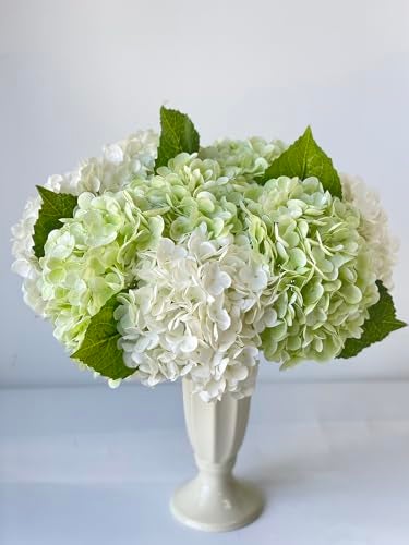 YalzoneMet Artificial Hydrangea Flowers 4 Pcs 2 White 2 Light Green 21 inch Long Rod Real Touch Lifelike Fake Latex Hydrangea Flowers for Home Party Outdoor Wedding Gifts Christmas Table Decoration - Image 5