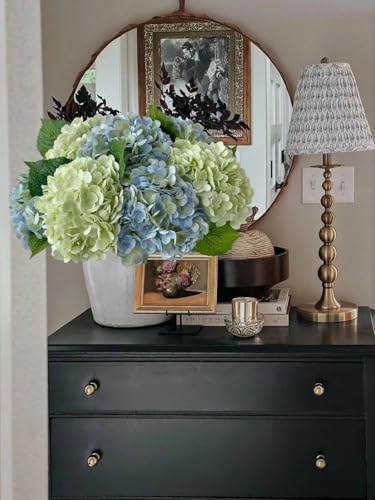 YalzoneMet Artificial Hydrangea Flowers 4 Pcs 2 White 2 Light Green 21 inch Long Rod Real Touch Lifelike Fake Latex Hydrangea Flowers for Home Party Outdoor Wedding Gifts Christmas Table Decoration - Image 3